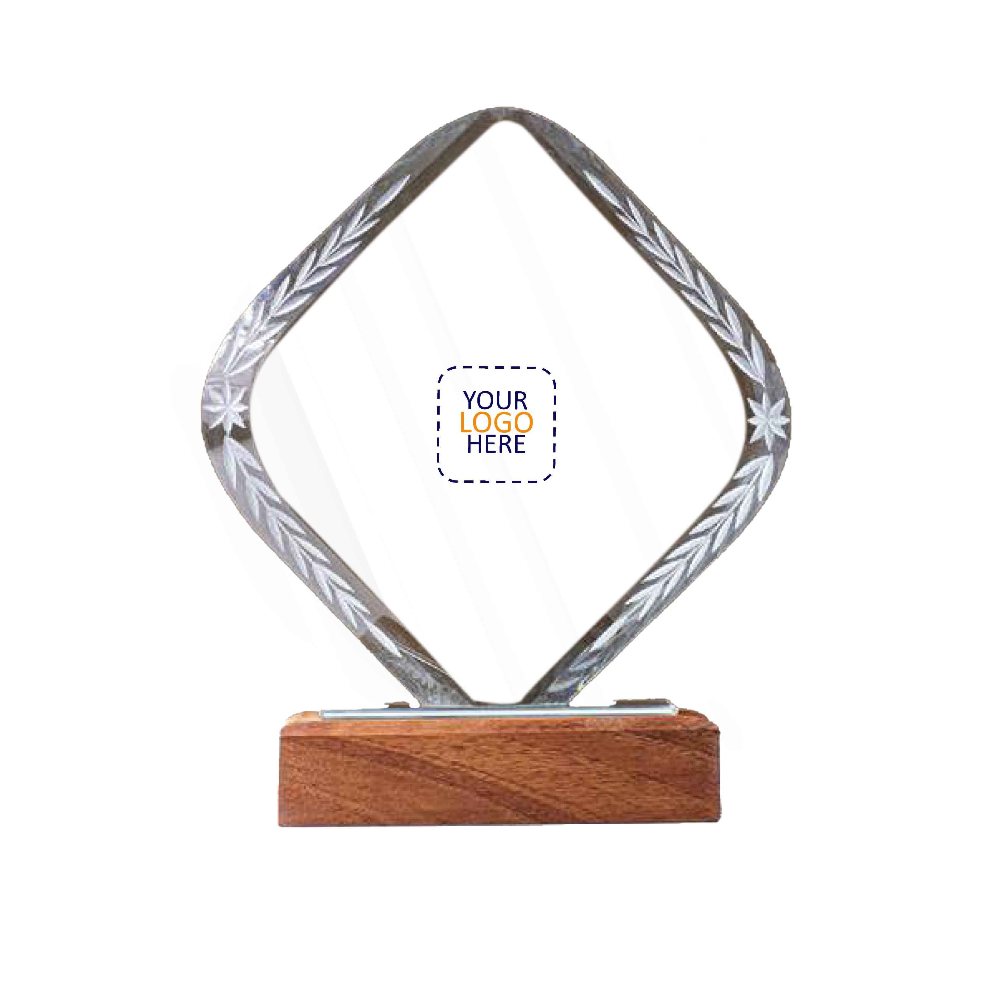 20 x 17 Crystal Trophy With Wooden Base with Logo